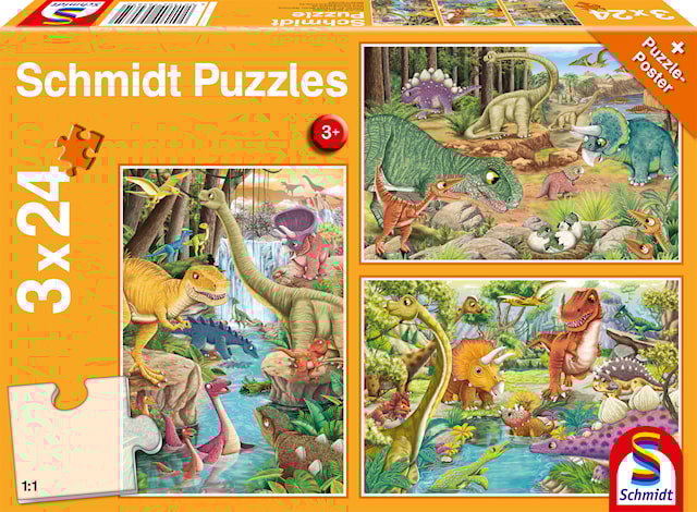 Produktbild 1 för Pussel Skoj med Dinosaurier 3x24 bitar, Schmidt