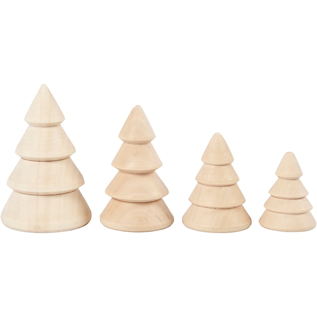 Tuotekuva 3 - Joulukuuset, Kork. 3,3+4,3+5,3+6,3 cm, halk. 2,3+3+3,2+4 cm, 4 kpl/ 1 pkt