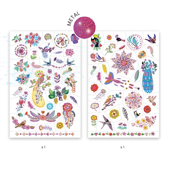 Tuotekuva 1 - Djeco-tatuoinnit, kirkkaat linnut, 50 kpl