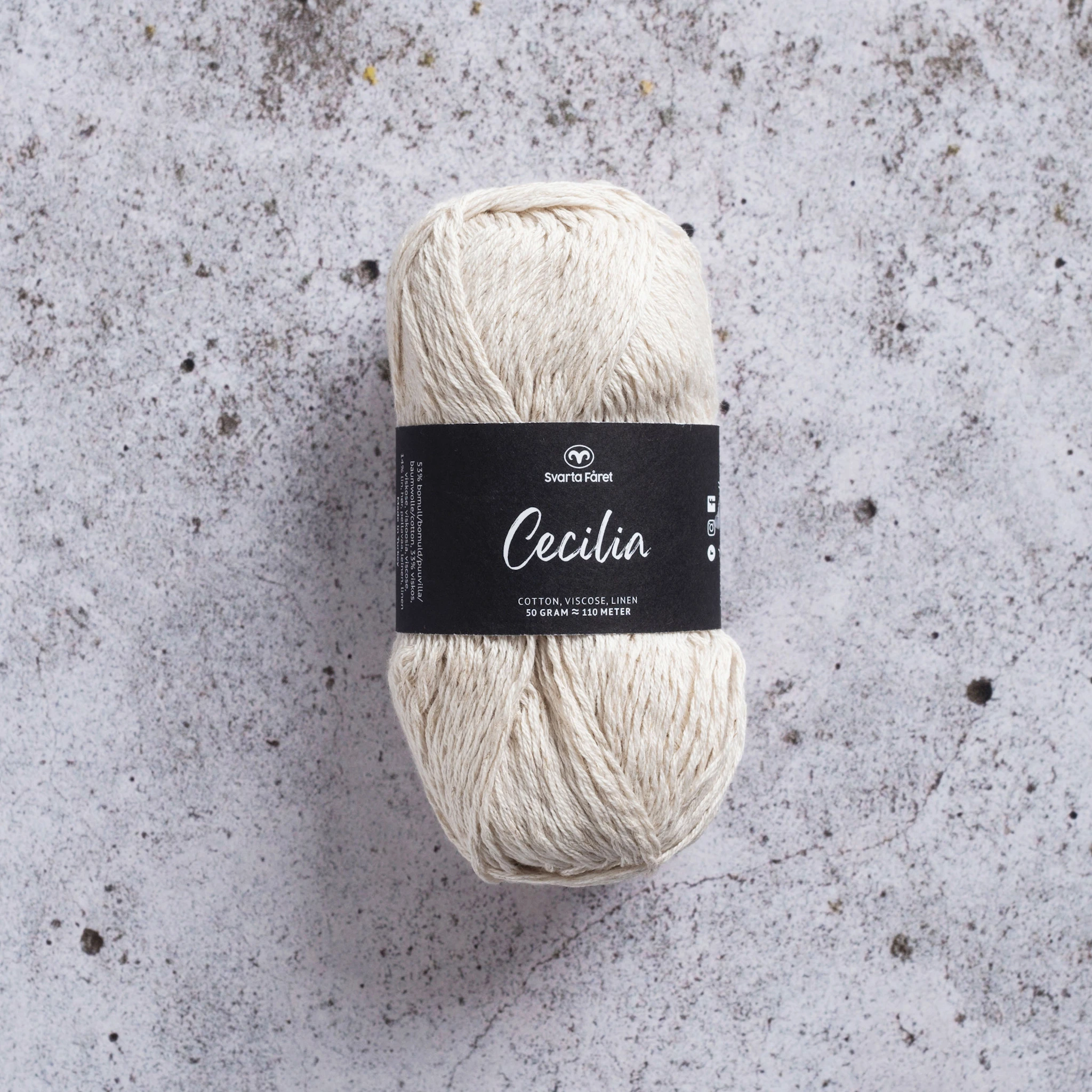 Produktbild för Cecilia Garn Lin- och bomullsmix 50 g Svarta Fåret