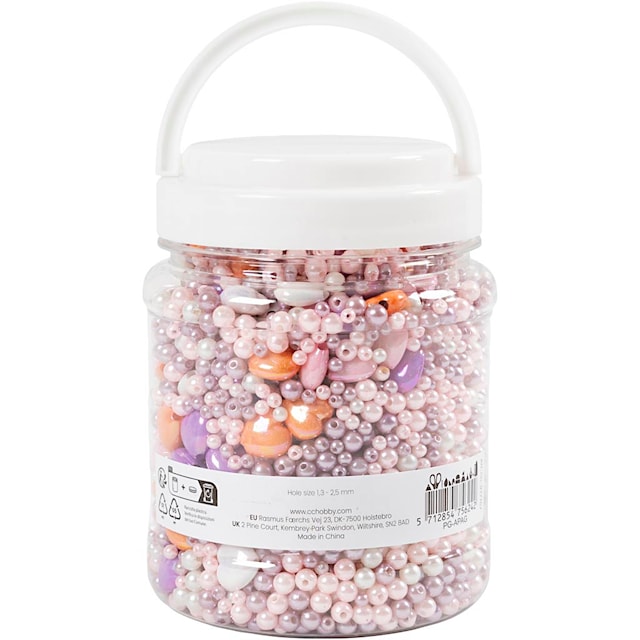 Tuotekuva 3 - Vahahelmet , aukon koko 1,3-2,5 mm, ca. 5500 kpl, pastellinoranssi, pehmeä rose, vaaleanvioletti, helmiäinen, 425 g, 700 ml/ 1 tb