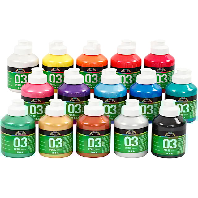 Produktbilde 1 for Akrylmaling Metallic, metallisk, ass. farger, 15x500 ml/ 1 pk.