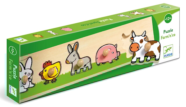 Produktbild 1 för Barnpussel med Knopp 5 Bitar Djurmotiv från Bondgården Djeco