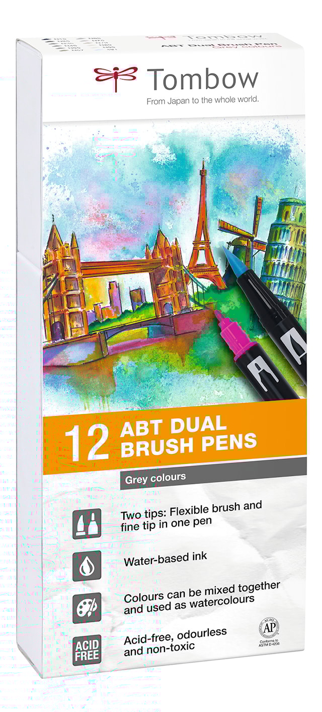 Tuotekuva 2 - Tombow ABT Dual Brush 12P-3, harmaasävyt