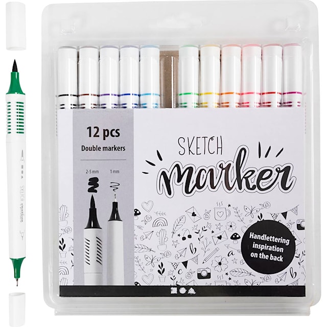 Produktbild 6 för Sketch Marker Dubbelspets Standardfärger 12-pack