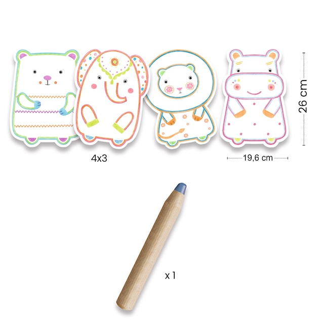 Tuotekuva 3 - Värityssetti Eläinystävät ja oteystävällinen kynä, 12 kpl, Djeco