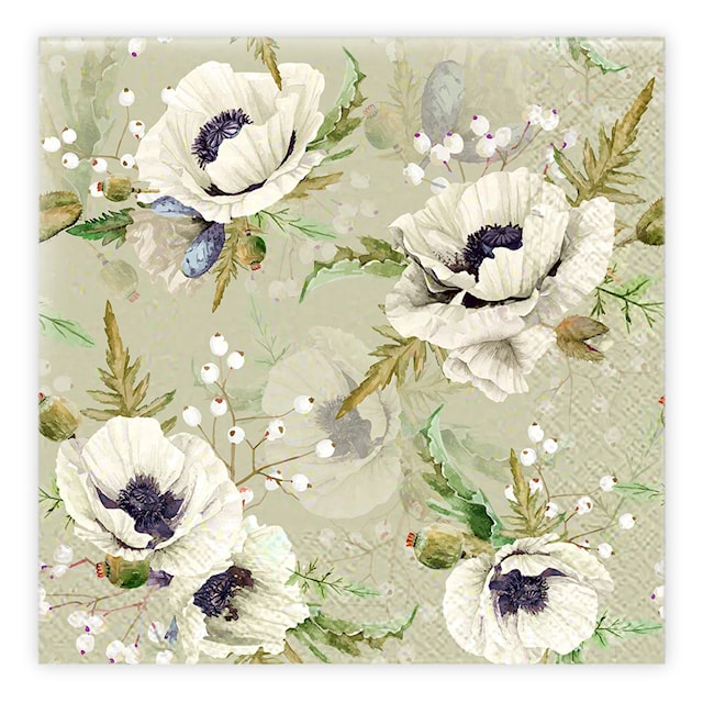 Produktbilde 1 for Middagserviett Blomster hvite Ivars i Lanna