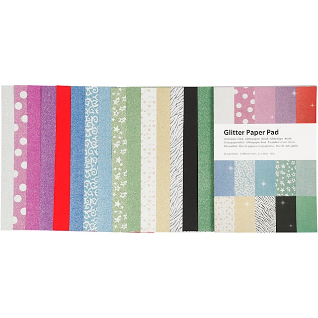 Produktbilde 3 for Glitterpapir i blokk, A4, ark 210x297 mm, 150 g, 30 ark/ 1 stk.