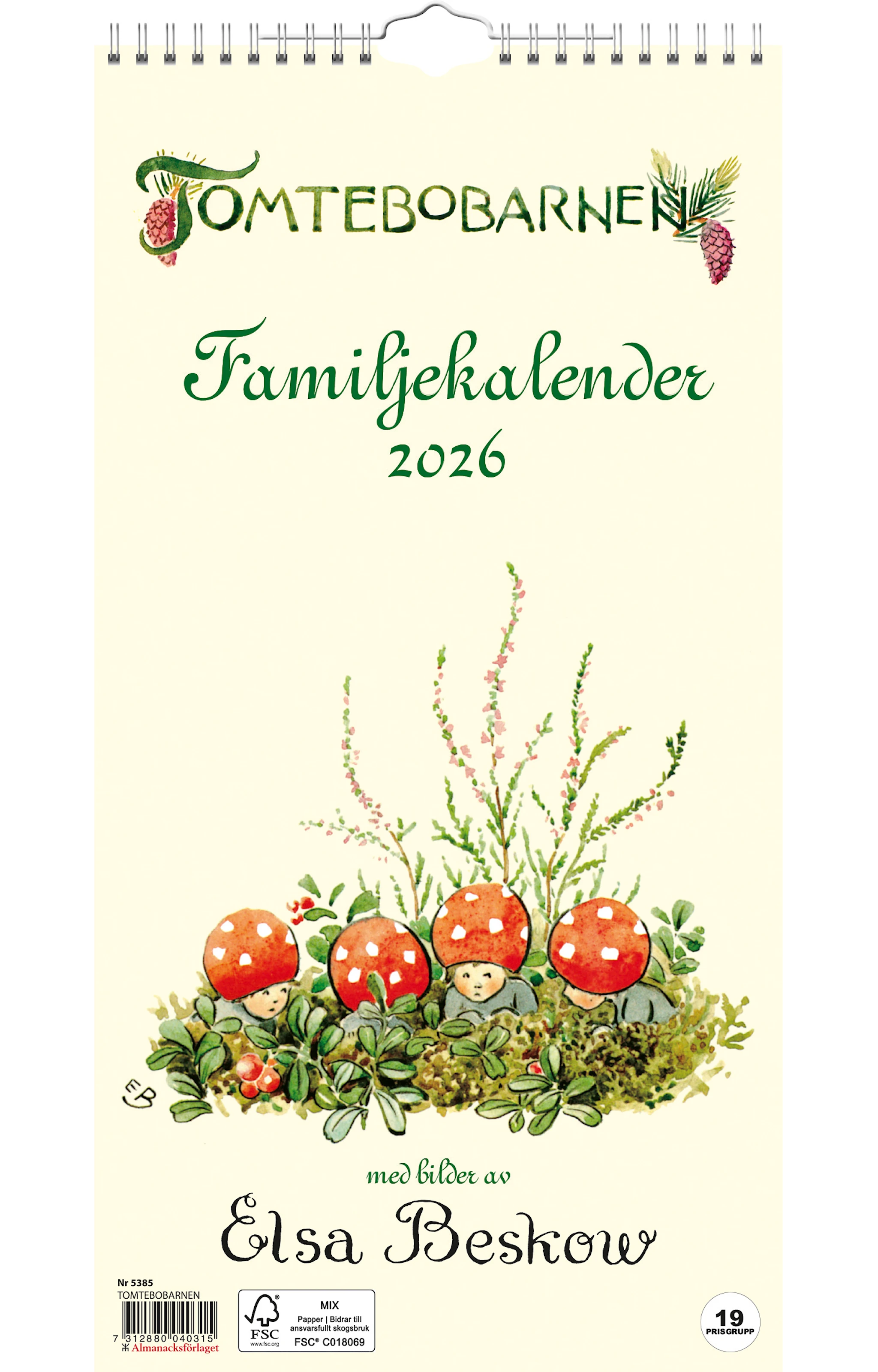 Produktbild för Väggkalender Tomtebobarnen 2026 Almanacksförlaget