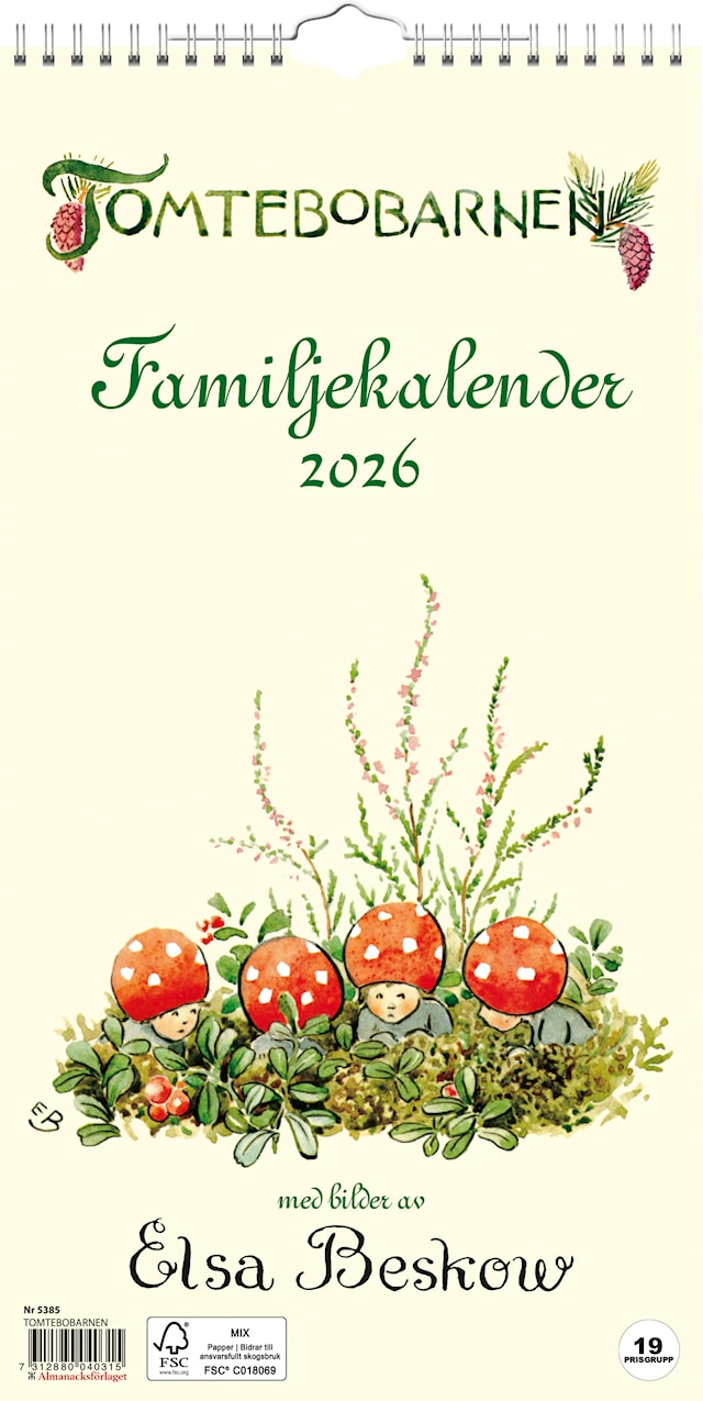 Produktbild 1 för Väggkalender Tomtebobarnen 2026 Almanacksförlaget