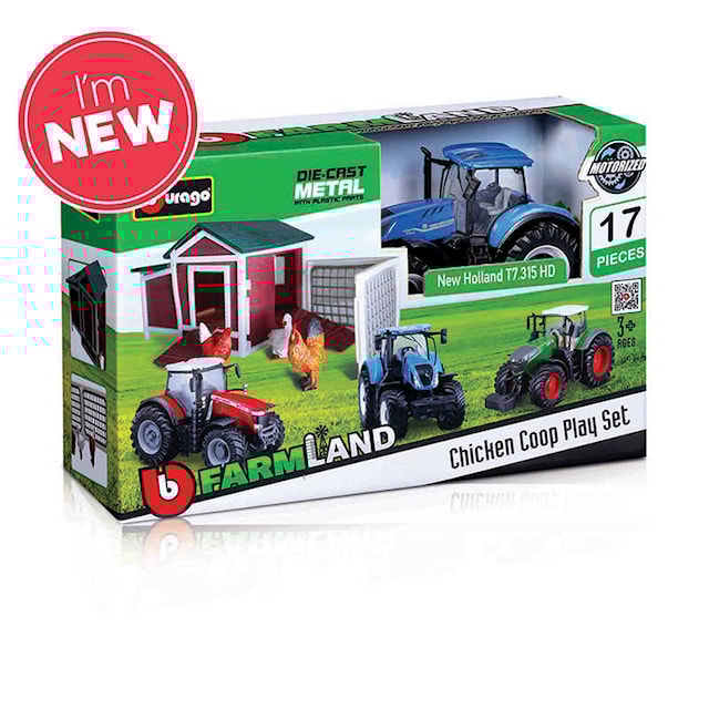 Farmland Chicken Coop Med New Holland Traktor Lekesett 1:43 Bburago