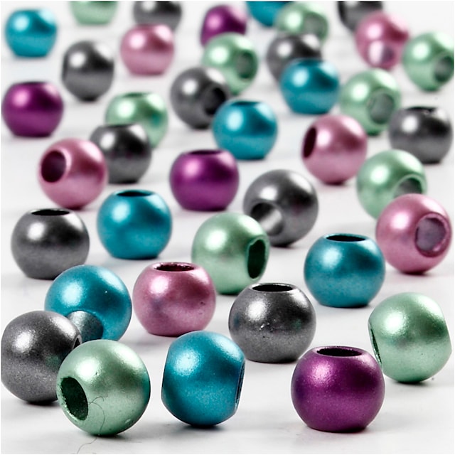 Produktbilde 1 for Kongoperler, dia. 10 mm, hullstr. 4 mm, ca. 145 stk., metallic farger, 60 g, 125 ml/ 1 pk.
