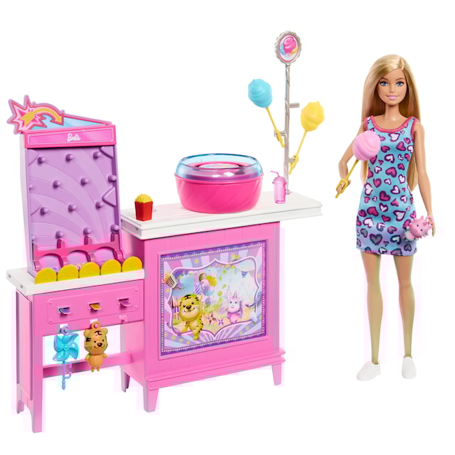 Produktbild 1 för Barbie Mysterier Treats & Games Sockervaddsstånd Lekset med Docka