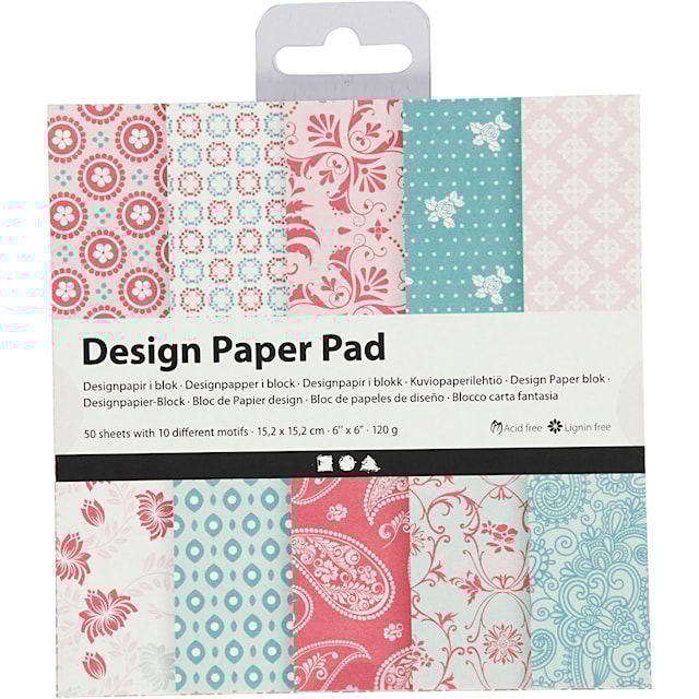 Produktbilde 2 for Designpapir i blokk, ark 15,2x15,2 cm, 120 g, rosa, 50 ark/ 1 pk.
