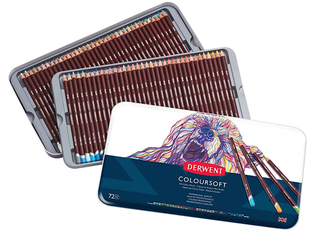 Derwent Coloursoft 72 färgpennor i metall ask