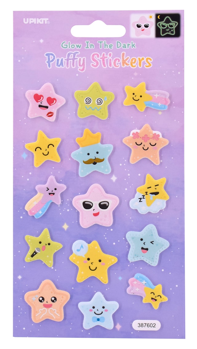 Puffiga klistermärken stjärnor glow in the dark 1 ark Suntoy
