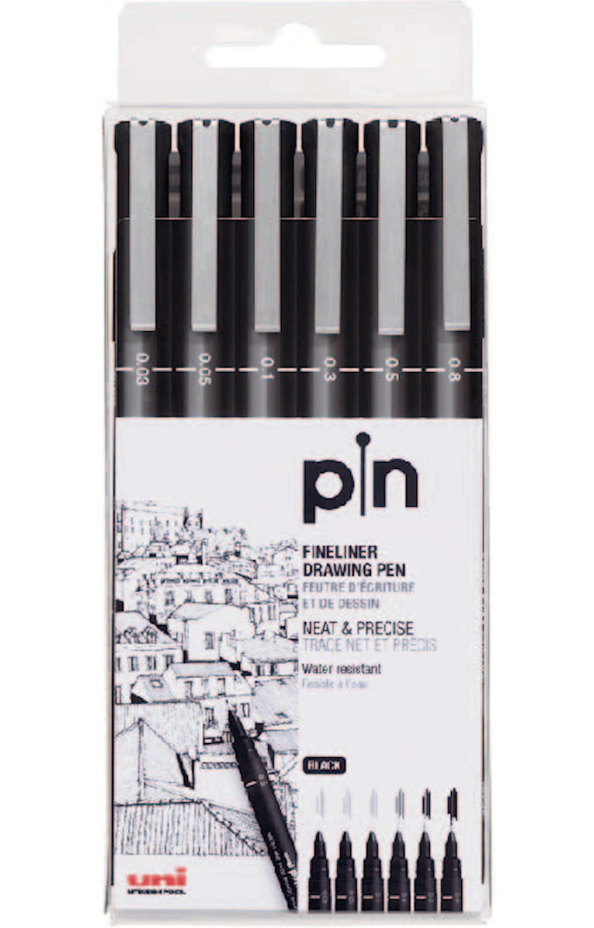 Tuotekuva ille Fineliner Uni Pin 200 Musta 6-kpl, Uni-Ball