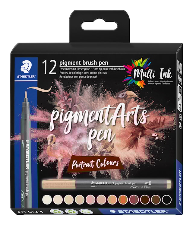 Produktbild 2 för Brushpen Pigment Porträtt 12-pack Staedtler