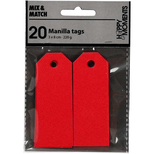 Produktbilde 2 for Manillamerker, str. 3x8 cm, 220 g, rød, 20 stk./ 1 pk.