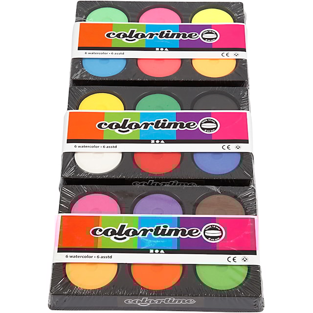 Produktbilde 6 for Vannfarger, H: 16 mm, dia. 44 mm, neonfarger, suppl. farger, 1 pk.