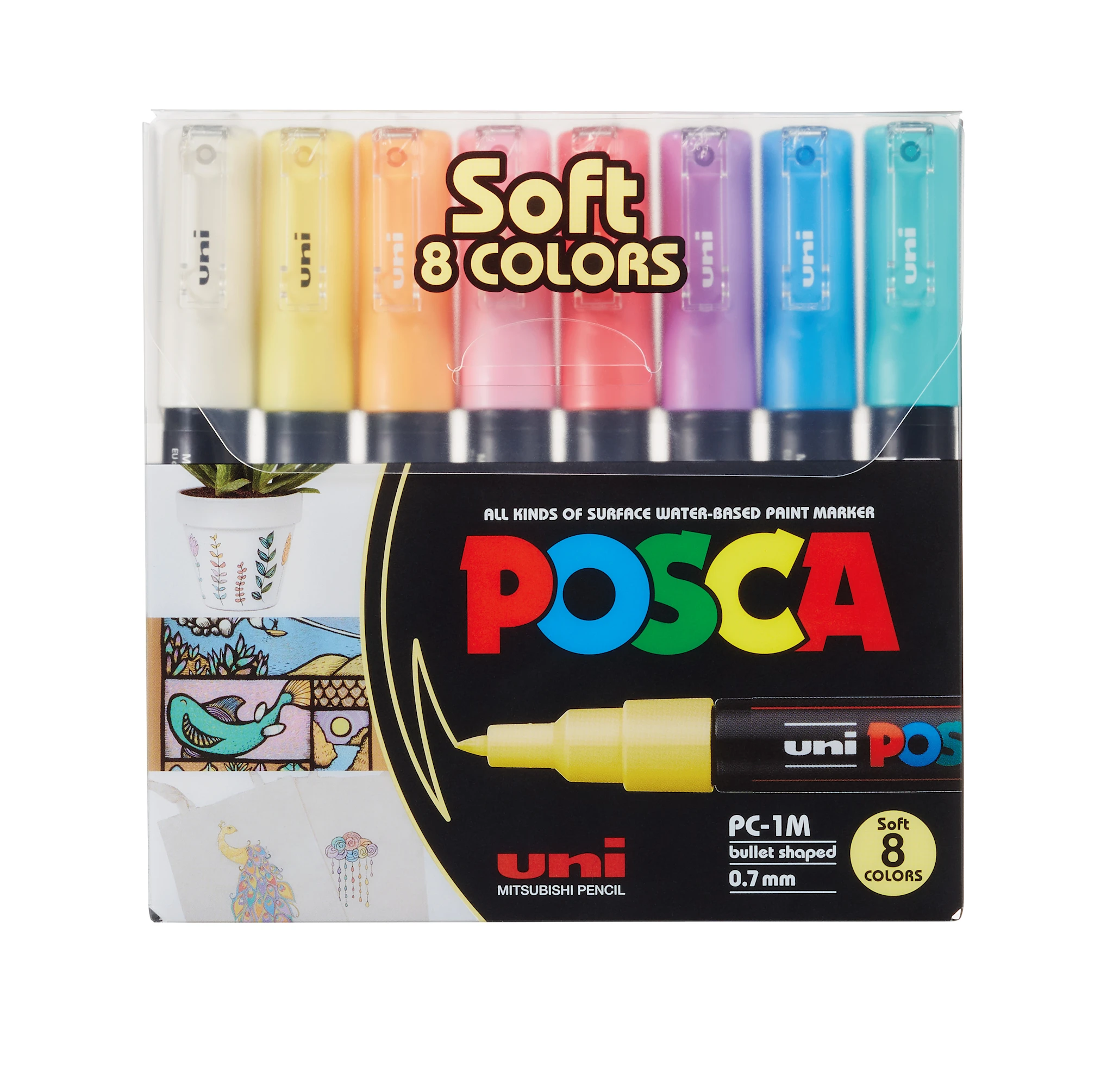 Produktbild för Posca Marker Set 8-p Soft Colors PC-1M Spets 0,7-1,3 mm