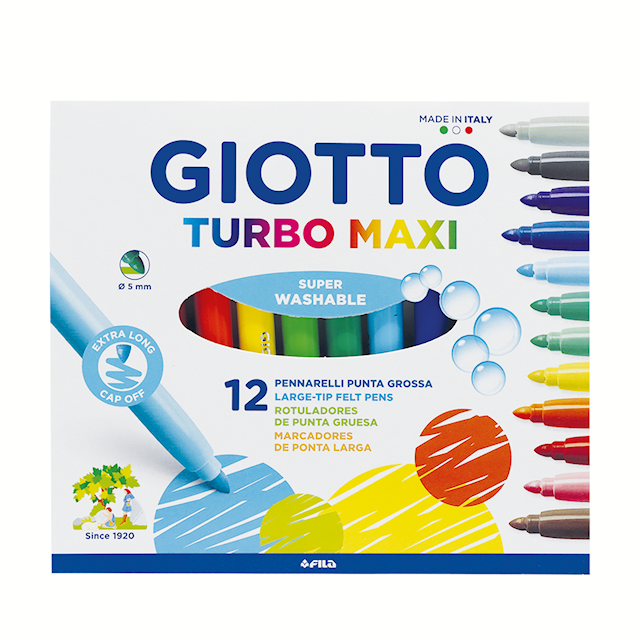 Produktbild 1 för Tuschpennor Maxi 12-p vattenbaserade, Giotto Turbo Maxi