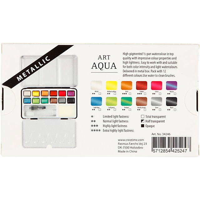 Tuotekuva 4 - Vesivärit, metallic-värit, 12 väri/ 1 pkt