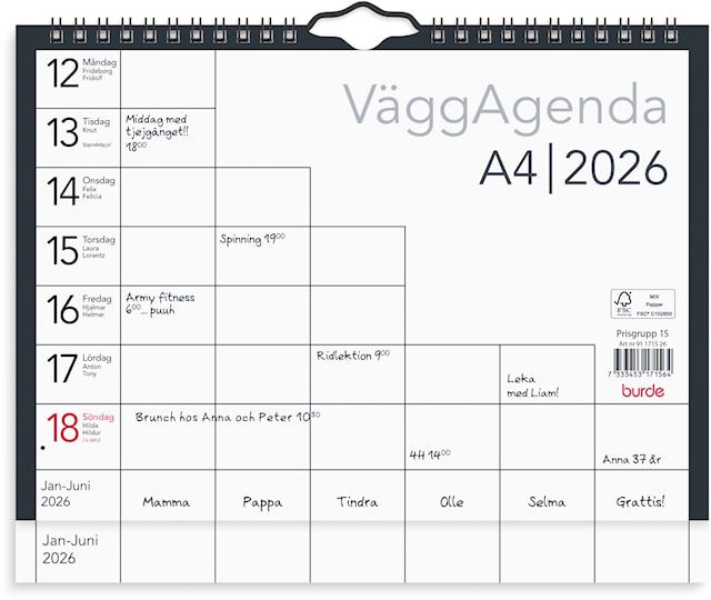 Produktbilde 1 for Väggkalender 2026 A4 Väggagenda Burde