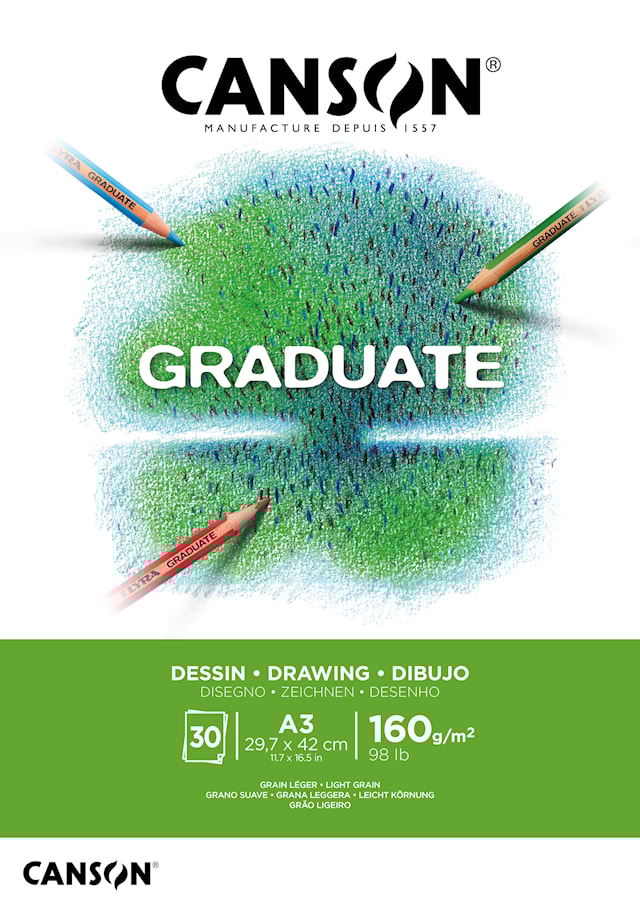 Piirustuspaperi A3-lohko 30 arkkia 160g, Canson Graduate
