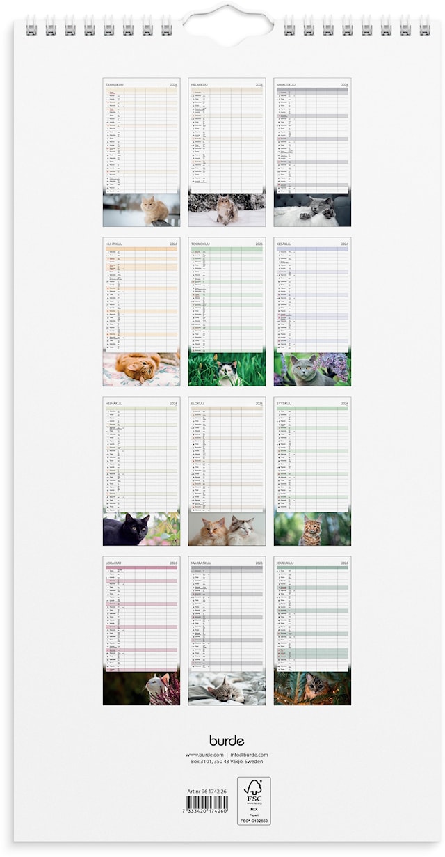 Tuotekuva 4 - Perhekalenteri 2026 Kissat 220x430 mm Burde