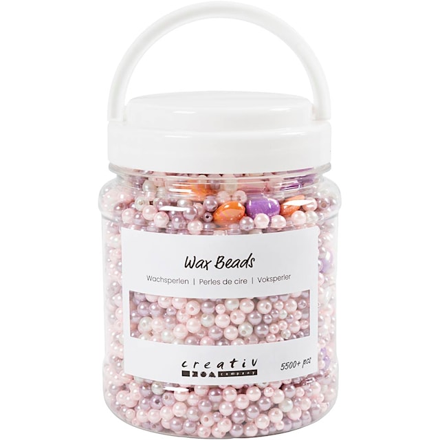 Produktbilde 2 for Voksperler, hullstr. 1,3-2,5 mm, ca. 5500 stk., pastellorange, soft rosa, lys lilla, perlemor, 425 g, 700 ml/ 1 boks