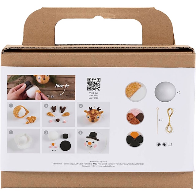 Produktbilde 2 for Mini DIY Kit Julekuler, Reinsdyr og snømann, 1 pk.