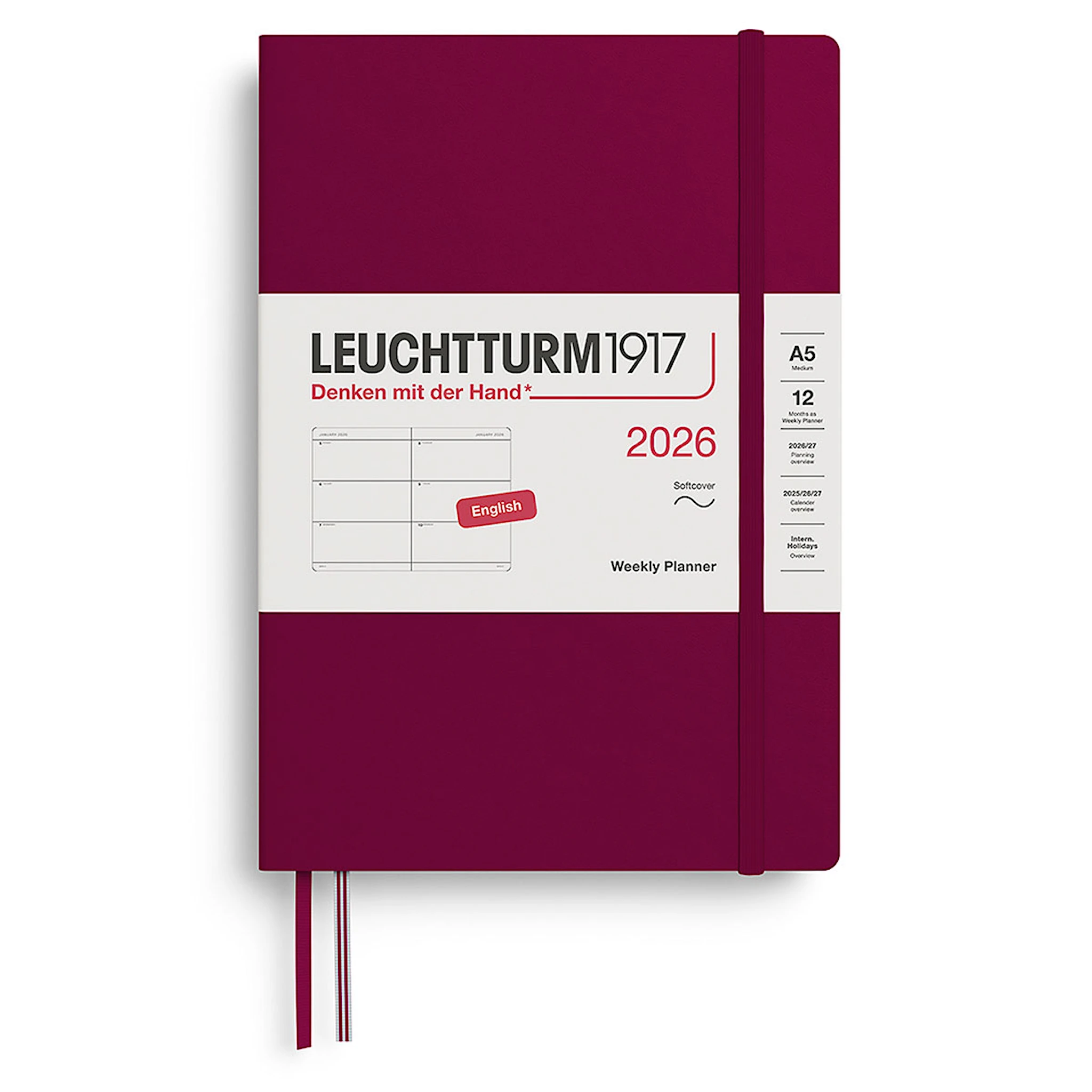 Tuotekuva ille Weekly Planner 2026 A5 Soft Port Red Leuchtturm1917