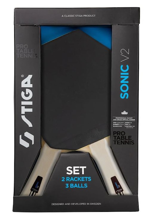 Tuotekuva 1 - Pöytätennissetti/pingissetti Cybershape Sonic V2 -setti mailan ja pallojen kera STIGA