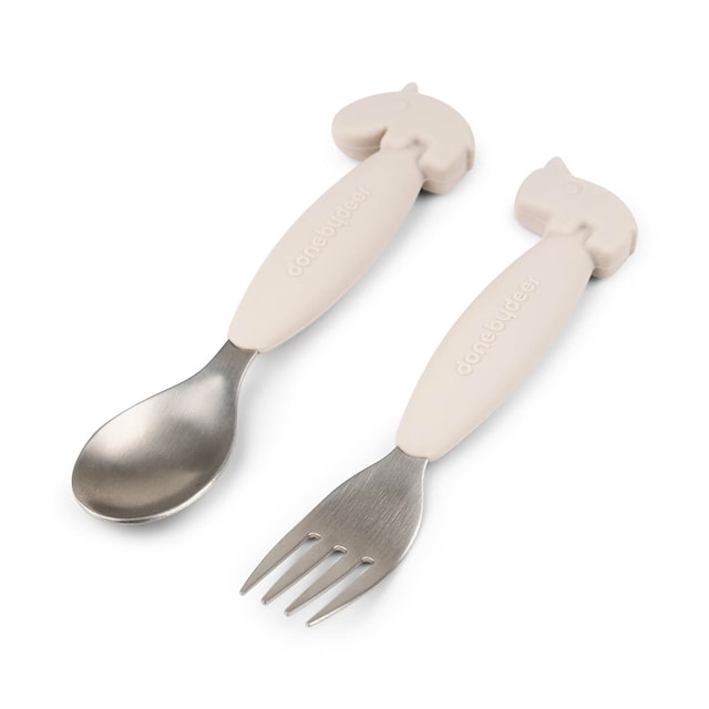 Produktbilde 2 for Done by Deer Easy-grip spoon and fork set Deer friends Sand