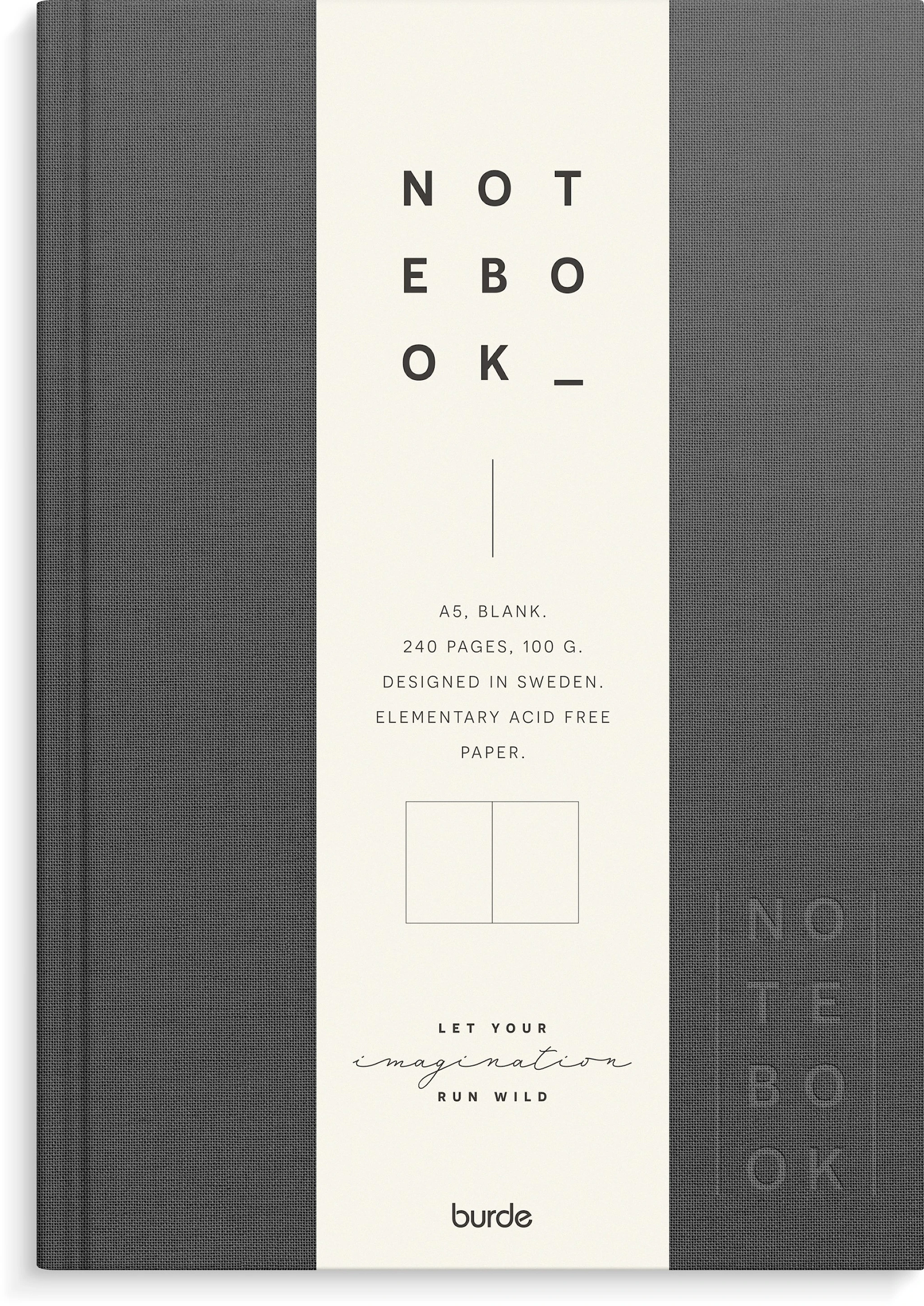 Tuotekuva ille Muistikirja A5 Tummanharmaa tekstiili, Viivaton, Burde