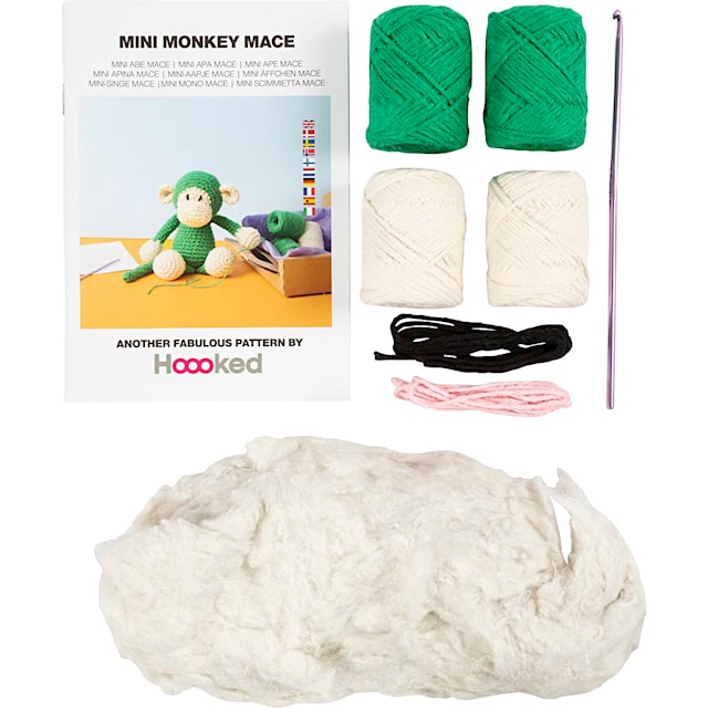 Tuotekuva 4 - Askartelusetti Amigurumi , Apina, vihreä, luonnonvalkoinen, 1 pkk/ 1 pkt