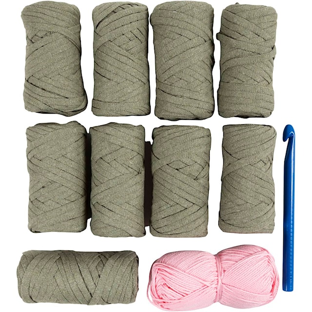 Produktbilde 5 for DIY Kit Hekling, Handlekurv, olivengrønn, 1 pk.