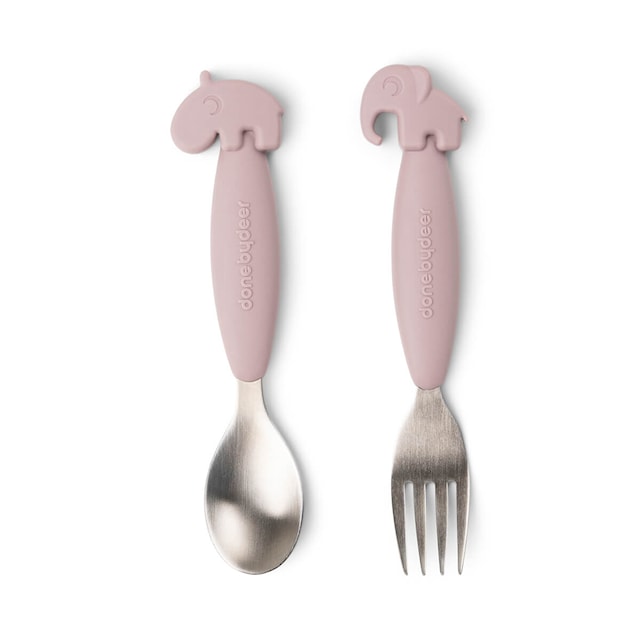 Tuotekuva 1 - Done by Deer Easy-grip spoon and fork set Deer friends Powder