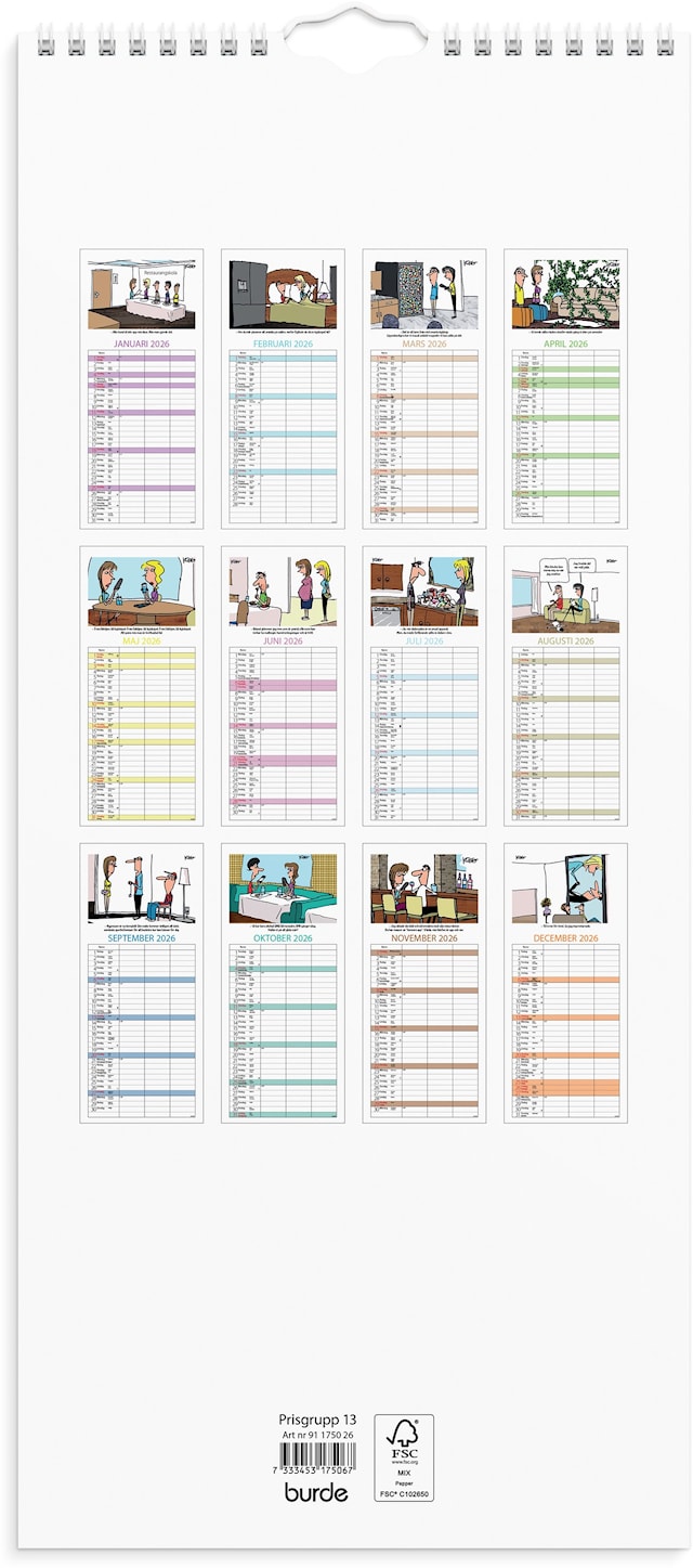 Produktbild 3 för Familjekalender 2026 Parkalendern 190x430 mm Burde