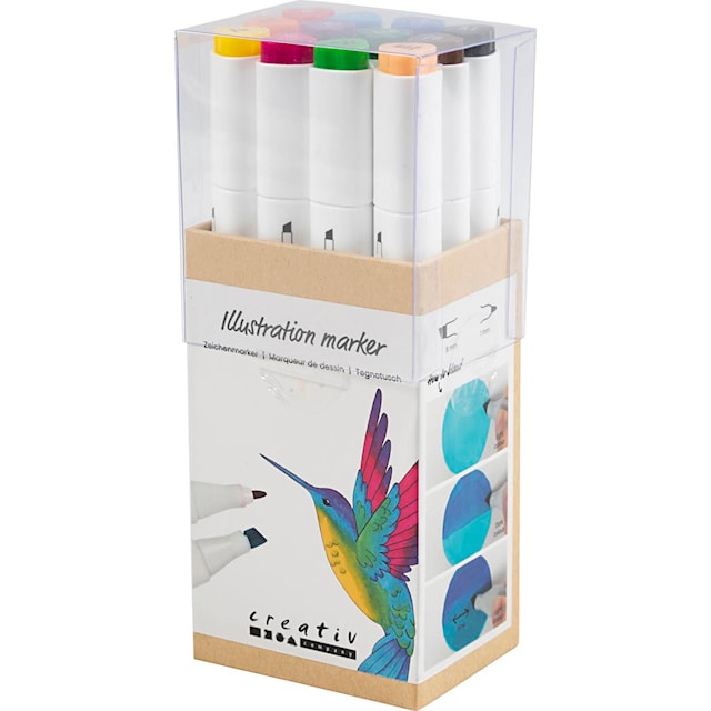 Produktbilde 5 for Tegnetusj, strek 1+8 mm, standardfarger, 12 stk./ 1 pk.