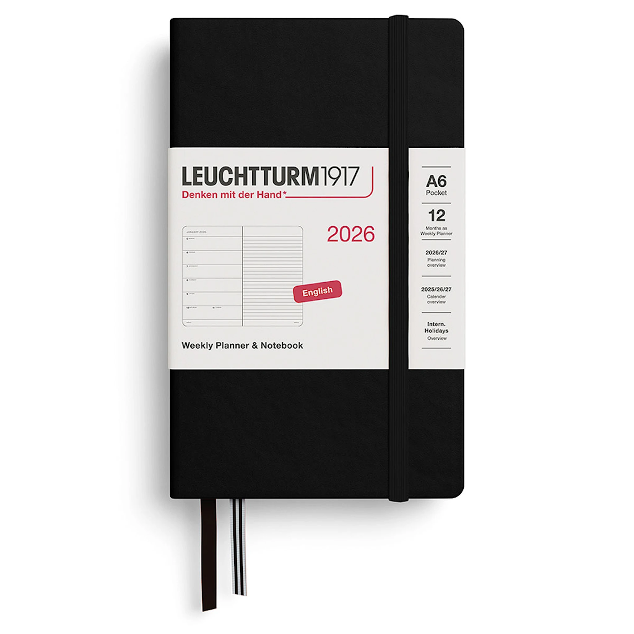 Produktbilde for Weekly Planner & Notebook 2026 A6 Black Leuchtturm1917