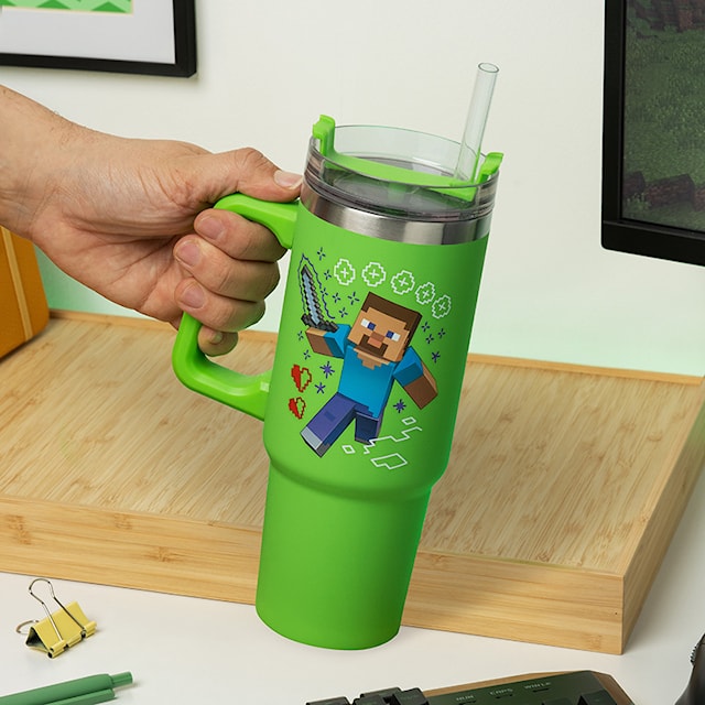 Produktbild 5 för Minecraft Grön 900 ml Isolerad Mugg med Sugrör, Paladone