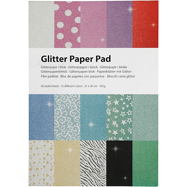 Tuotekuva 1 - Glitterpaperilehtiö, A4, arkki 210x297 mm, 150 g, 30 ark/ 1 kpl