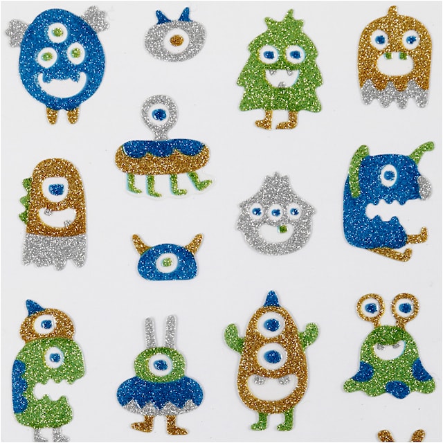 Produktbilde 3 for Glitterstickers, romvesener, ark 10x16 cm, 1 ark