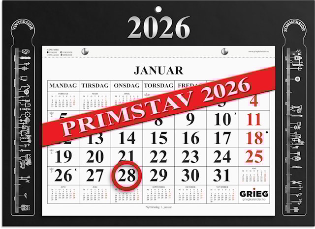 Produktbilde 1 for Magnetkalender 2026 Primstav Sort 205x150 mm  GRIEG