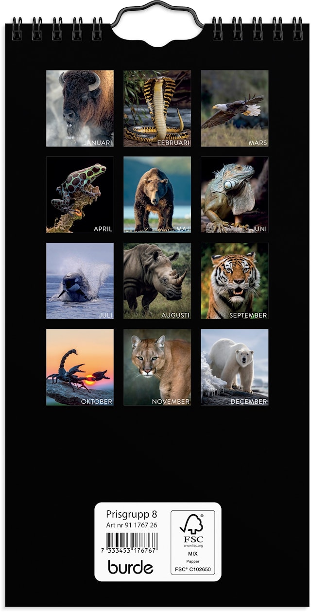 Produktbild 3 för Väggkalender 2026 Wild Animals 120x230 mm Burde