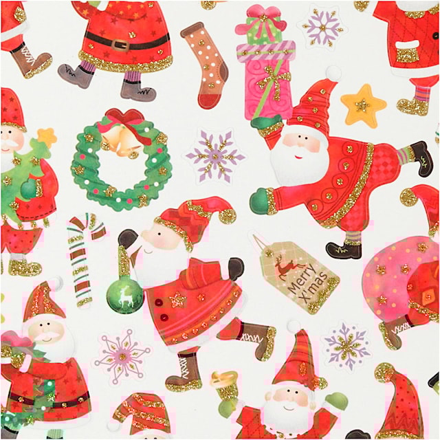 Tuotekuva 3 - Tarrat, Iloinen joulupukki, arkki 15x16,5 cm, ca. 33 kpl, 1 ark