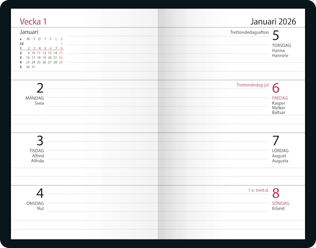 Produktbild 2 för Kalender Lilla Fick 2026 Svart Almanacksförlaget