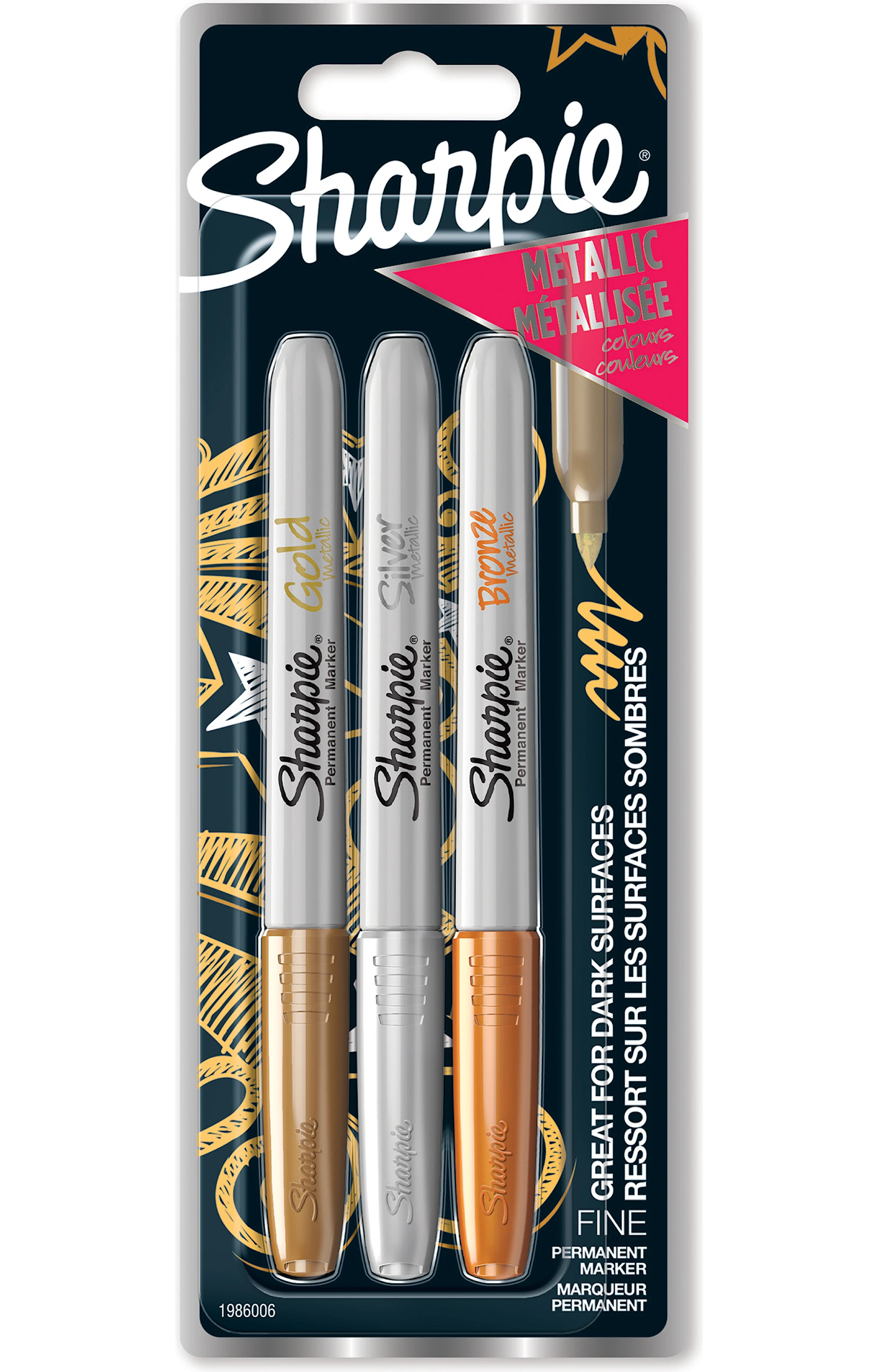 Produktbild för Märkpenna Sharpie 1,4 mm Guld, Silver, Bronze 3-pack
